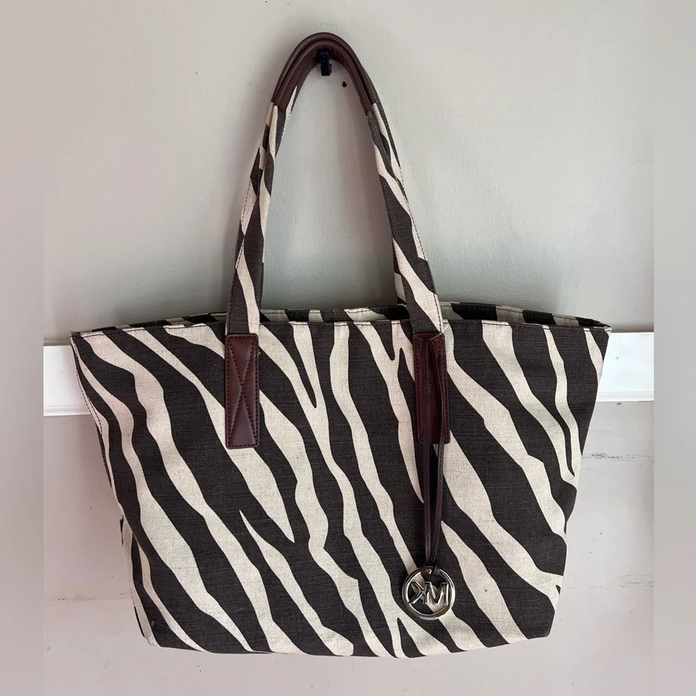Michael Kors Zebra Stripe Tote with Brown Handles